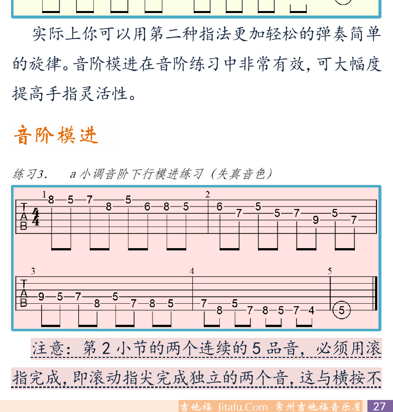 摇滚电吉他初级教程 第27页  第三节_MI型和LA型  LA型音模  音阶模进  [右下]