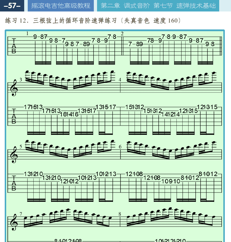 摇滚电吉他高级教程 第57页  单弦速弹技巧  [左上]