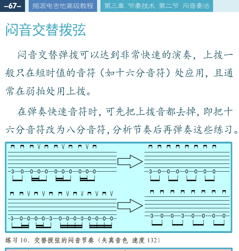 摇滚电吉他高级教程 第67页  闷音交替拨弦  闷音弹奏音阶  [左上]