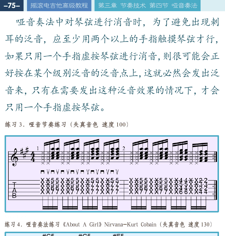 摇滚电吉他高级教程 第75页  About_A_Girl  在别处  Smells_Like_Teen_Spirit  旋律哑音奏法  [左上]