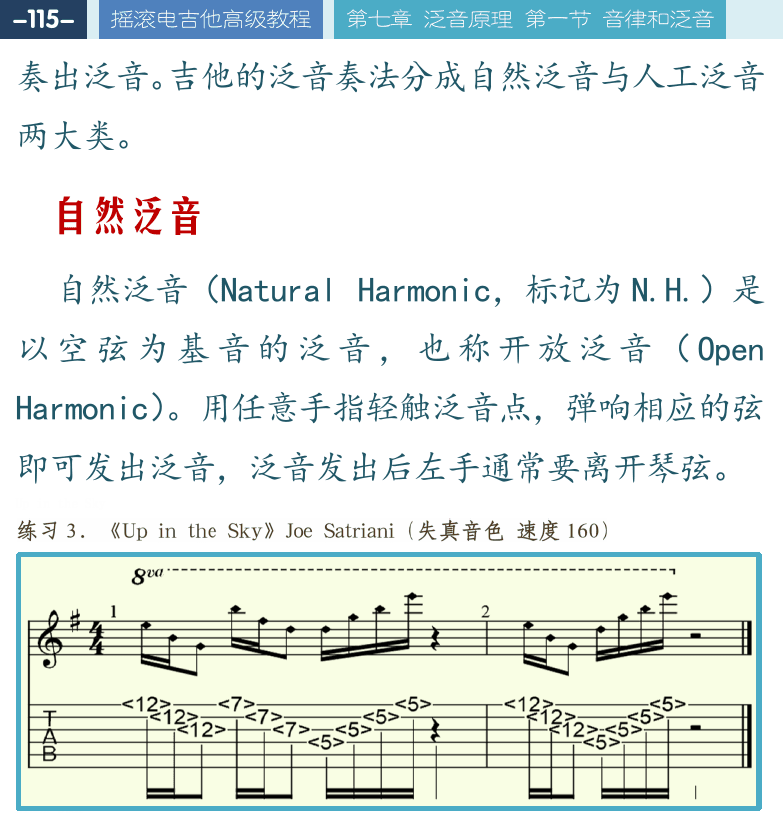 摇滚电吉他高级教程 第115页  自然泛音  Up_in_the_Sky  Black_Star  Summer_Song  人工泛音  [左上]