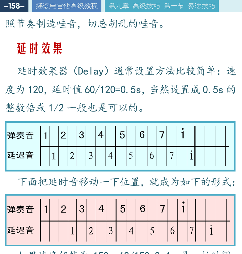 摇滚电吉他高级教程 第158页  延时效果  延时效果练习曲  [左上]