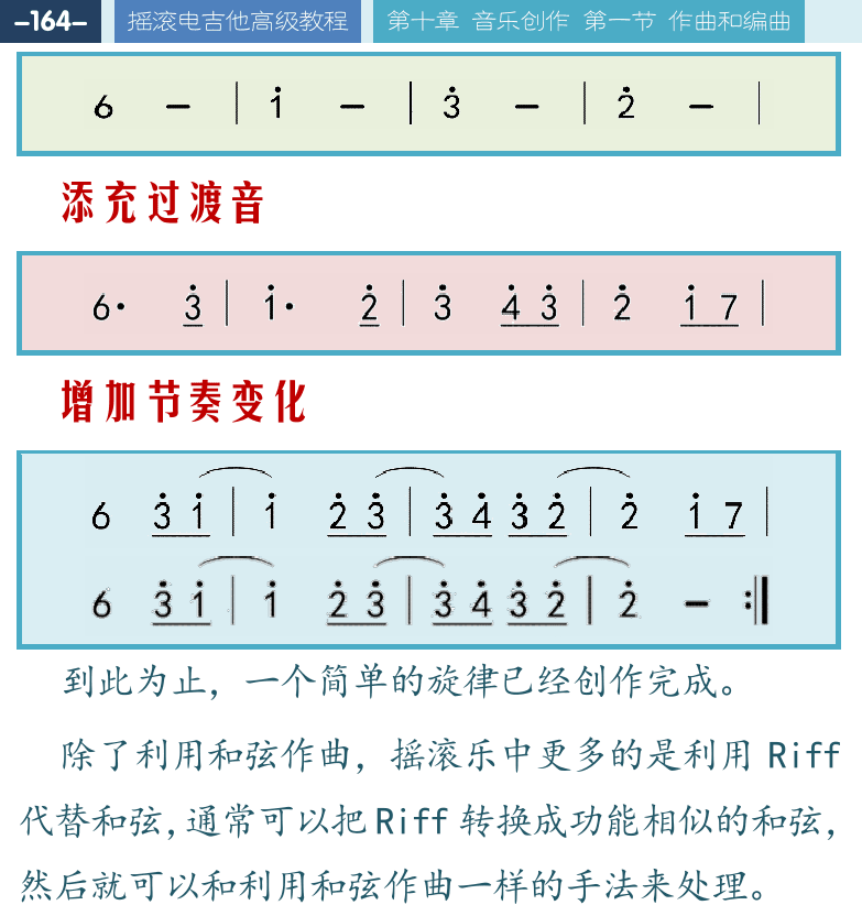 摇滚电吉他高级教程 第164页  添充过渡音  增加节奏变化  副旋律和音  每一夜每一天  写歌技巧  [左上]