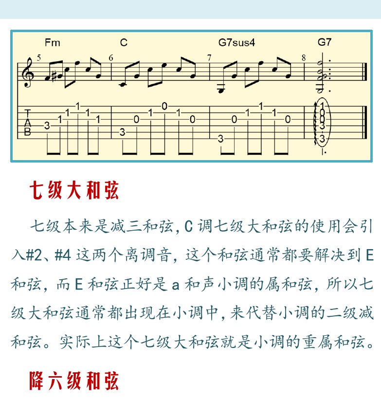 摇滚电吉他高级教程 第139页  四级小和弦  六级大和弦  七级大和弦  降六级和弦  降七级和弦  [右上]