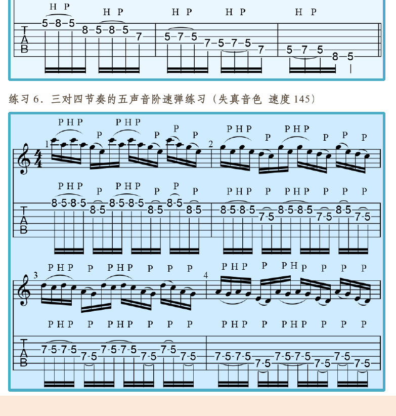 摇滚电吉他高级教程 第95页  纵向移动连音  正拍节奏  [左下]