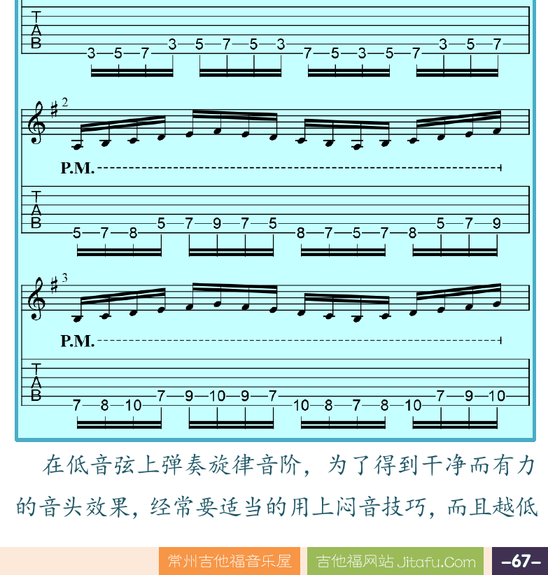 摇滚电吉他高级教程 第67页  闷音交替拨弦  闷音弹奏音阶  [右下]