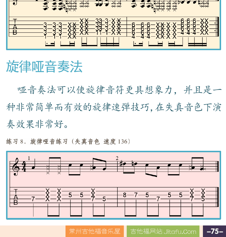 摇滚电吉他高级教程 第75页  About_A_Girl  在别处  Smells_Like_Teen_Spirit  旋律哑音奏法  [右下]