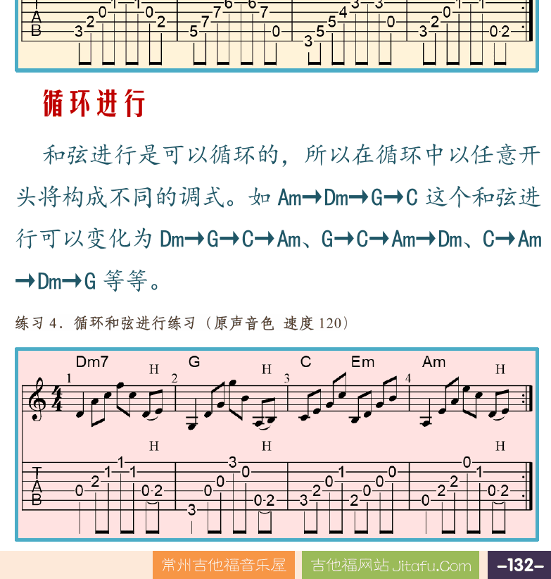 摇滚电吉他高级教程 第132页  和弦进行规律  终止式进行  副和弦替代  循环进行  [右下]
