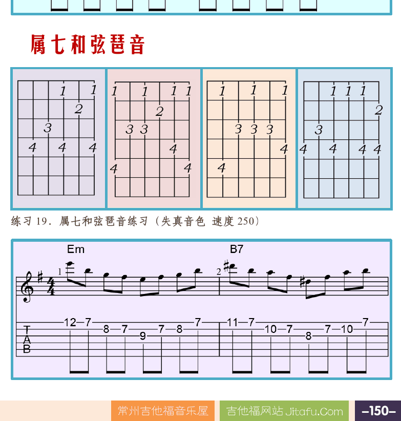 摇滚电吉他高级教程 第150页  七和弦琶音  减七和弦琶音  属七和弦琶音  [右下]