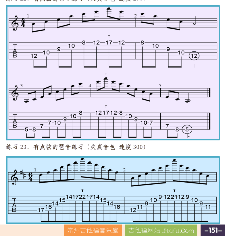 摇滚电吉他高级教程 第151页  小七和弦琶音  大七和弦琶音  点弦琶音  [右下]
