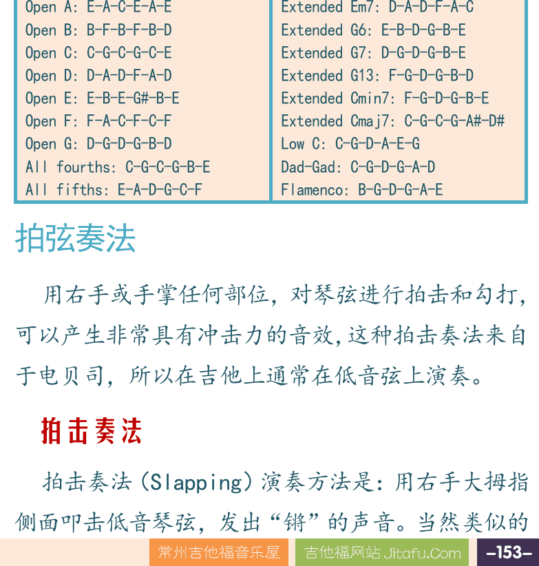 摇滚电吉他高级教程 第153页  第九章_高级技巧  第一节_奏法技巧  特殊调弦  拍弦奏法  拍击奏法  [右下]