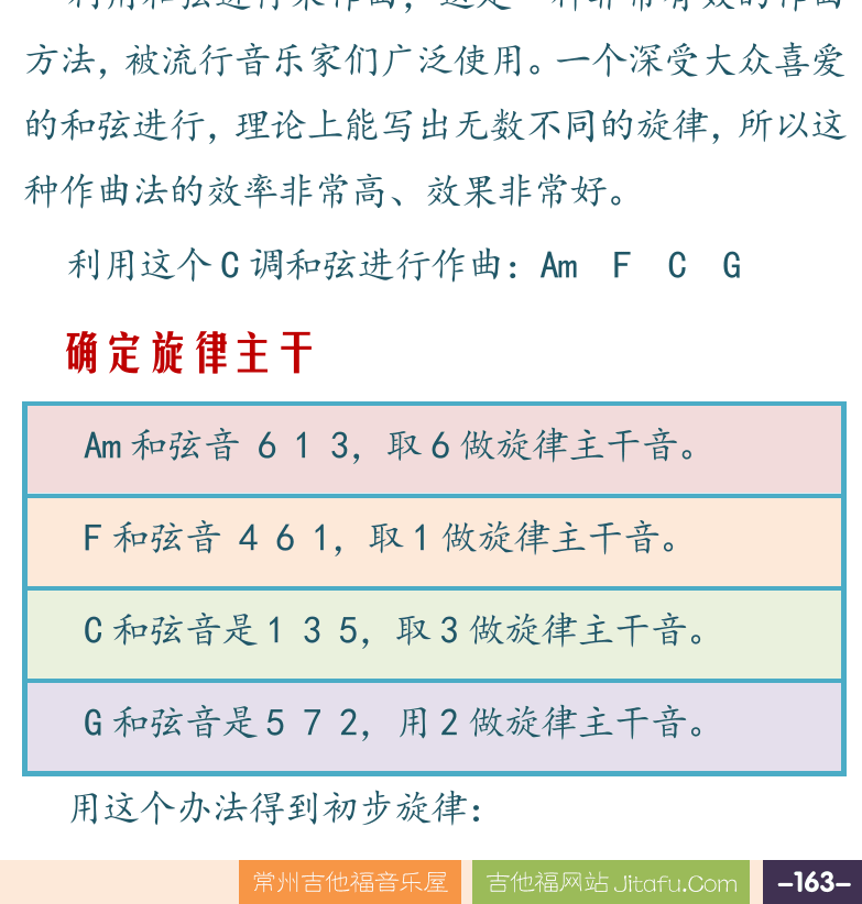 摇滚电吉他高级教程 第163页  编曲和配器  和弦作曲法  确定旋律主干  [右下]